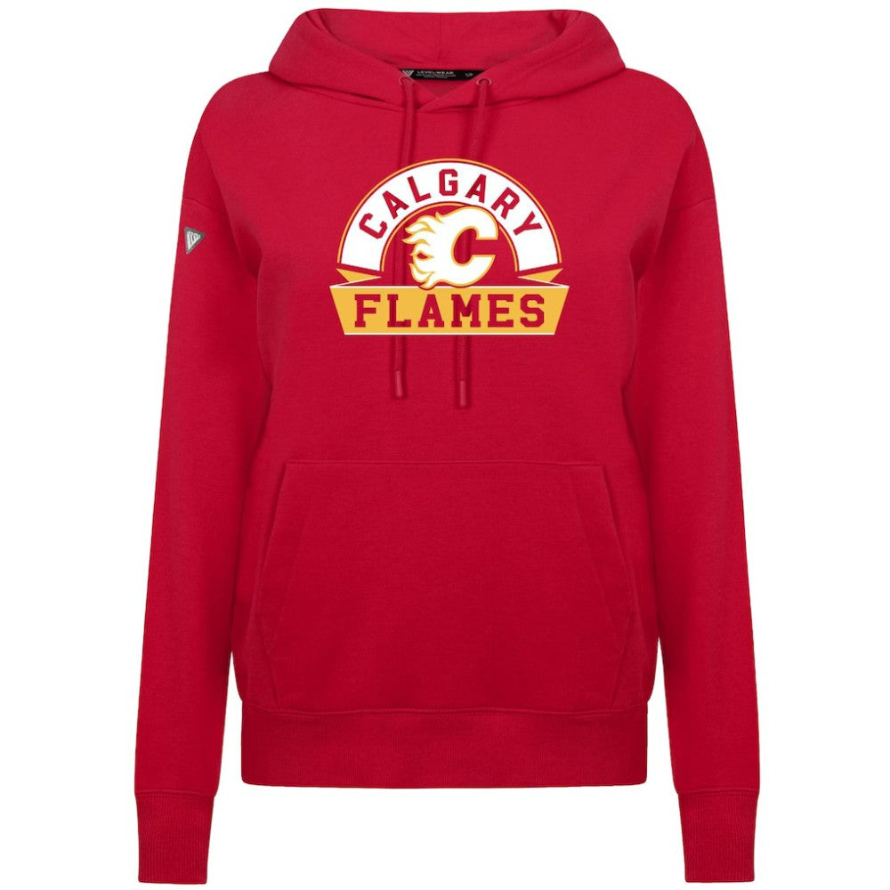 NHL Red Calgary Flames Levelwear Women's Adorn Banner Arch Pullover Hoodie