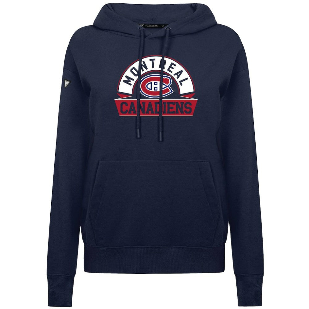 NHL Navy Montreal Canadiens Levelwear Women's Adorn Banner Arch Pullover Hoodie