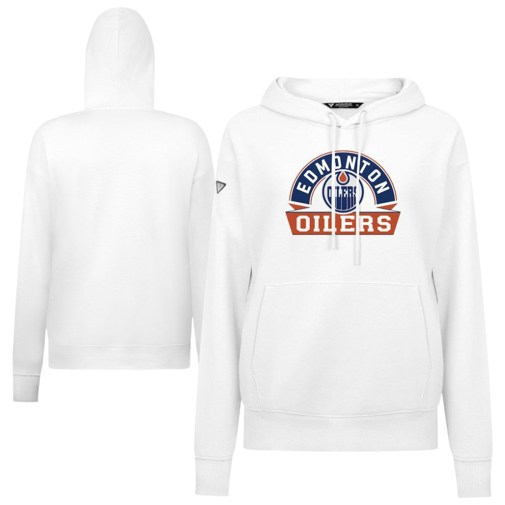 NHL White Edmonton Oilers Levelwear Women's Adorn Banner Arch Pullover Hoodie