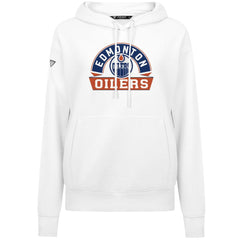 NHL White Edmonton Oilers Levelwear Women's Adorn Banner Arch Pullover Hoodie