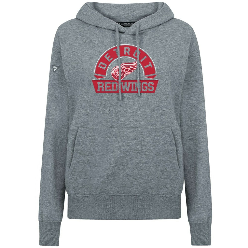 NHL Gray Detroit Red Wings Levelwear Women's Adorn Banner Arch Pullover Hoodie