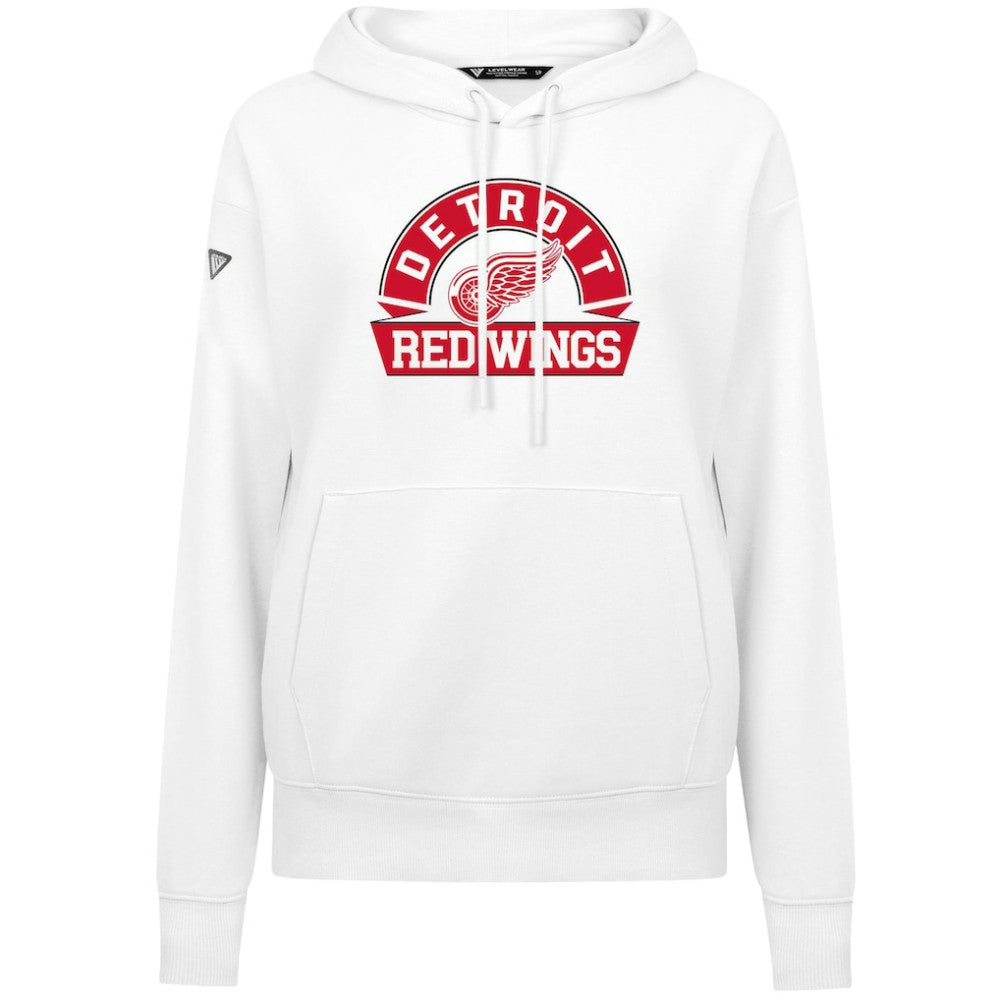 NHL White Detroit Red Wings Levelwear Women's Adorn Banner Arch Pullover Hoodie