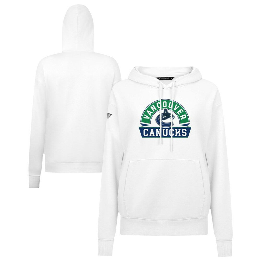 NHL White Vancouver Canucks Levelwear Women's Adorn Banner Arch Pullover Hoodie