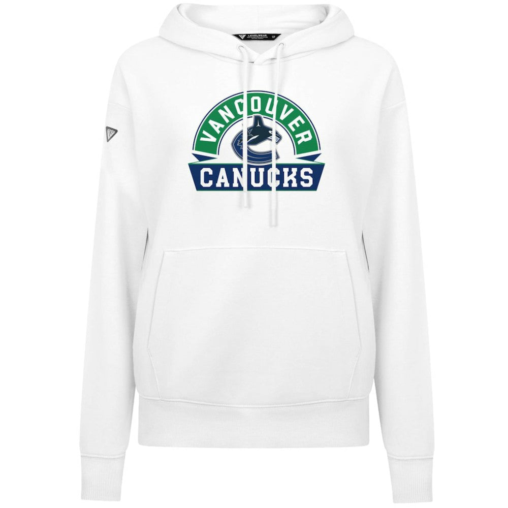 NHL White Vancouver Canucks Levelwear Women's Adorn Banner Arch Pullover Hoodie