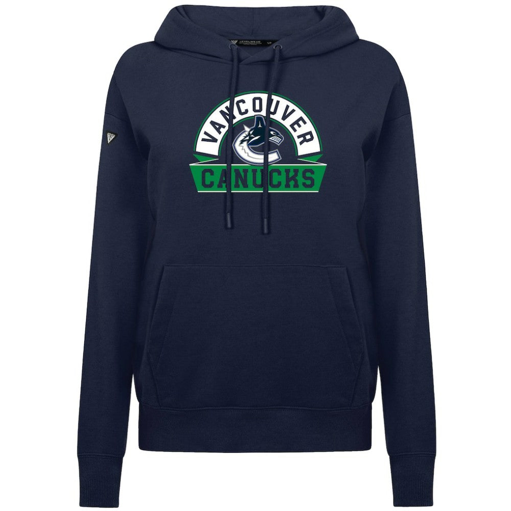 NHL Navy Vancouver Canucks Levelwear Women's Adorn Banner Arch Pullover Hoodie