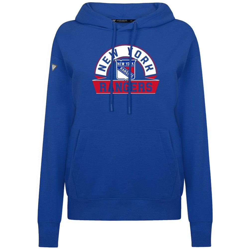 NHL Royal New York Rangers Levelwear Women's Adorn Banner Arch Pullover Hoodie