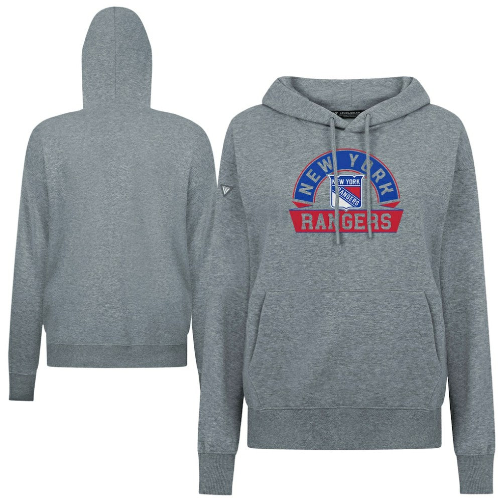 NHL Gray New York Rangers Levelwear Women's Adorn Banner Arch Pullover Hoodie