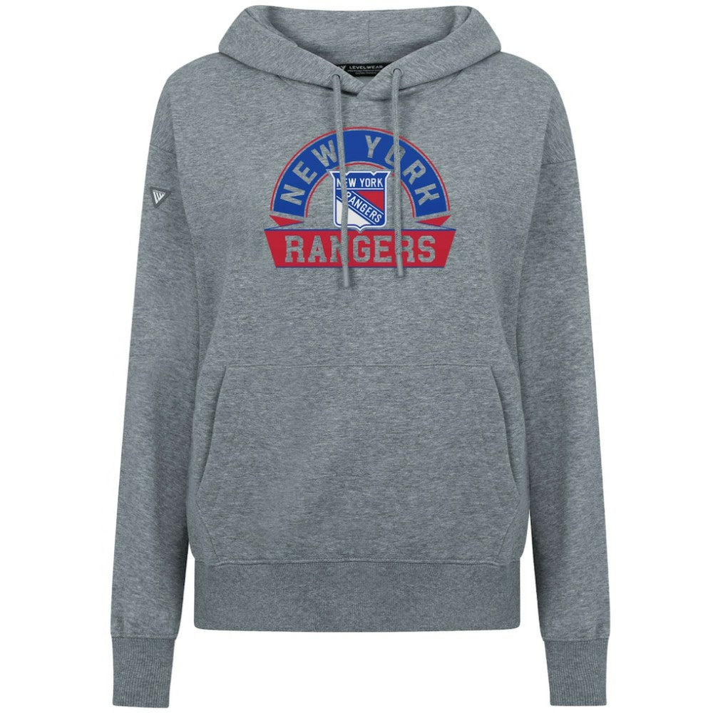 NHL Gray New York Rangers Levelwear Women's Adorn Banner Arch Pullover Hoodie