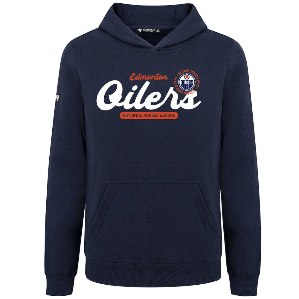 NHL Navy Edmonton Oilers Levelwear Youth Podium Monument Pullover Hoodie