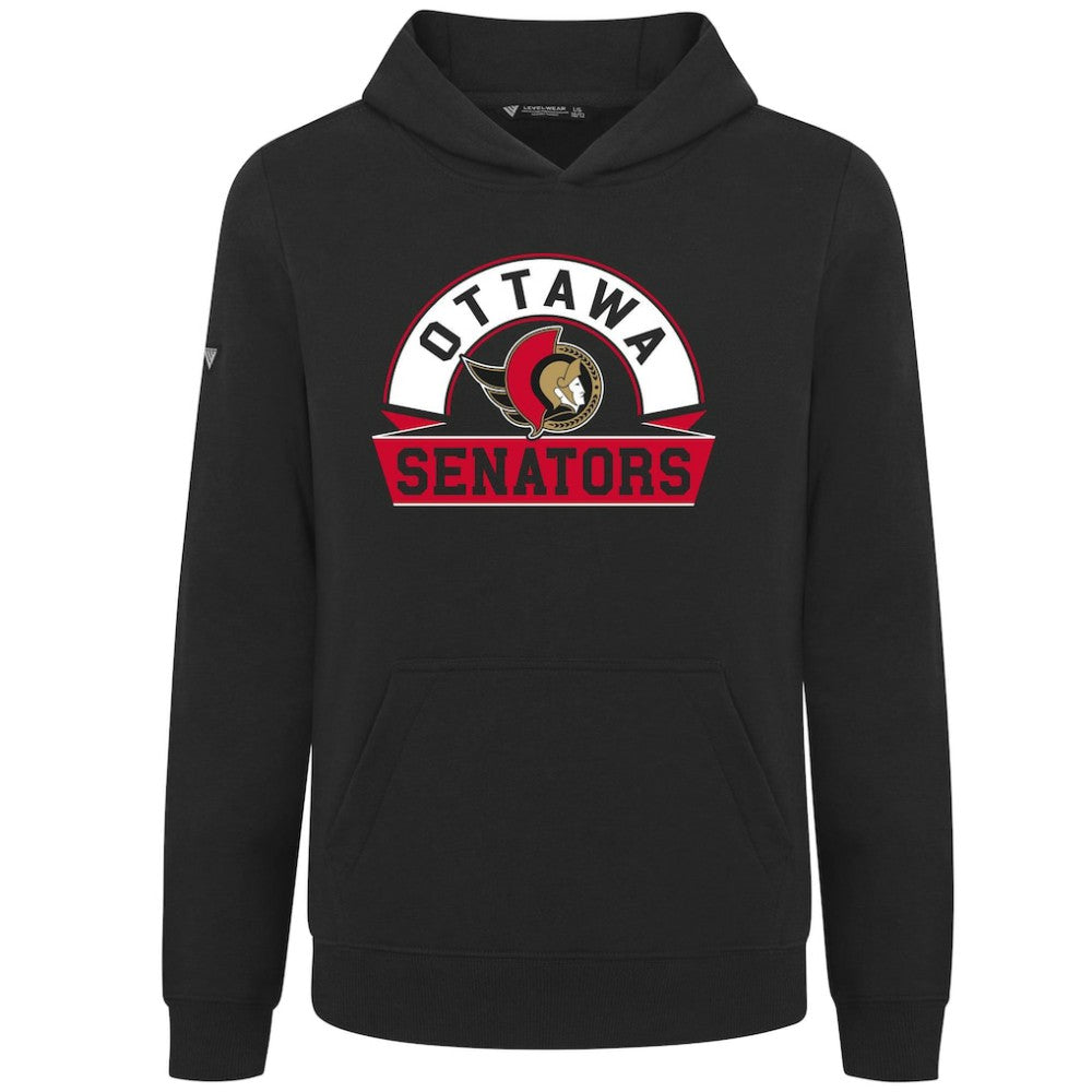 NHL Black Ottawa Senators Levelwear Youth Podium Banner Arch Pullover Hoodie