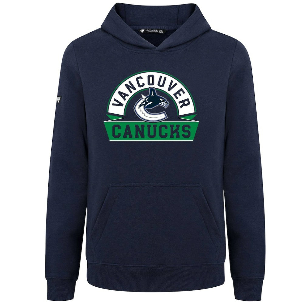 NHL Navy Vancouver Canucks Levelwear Youth Podium Banner Arch Pullover Hoodie