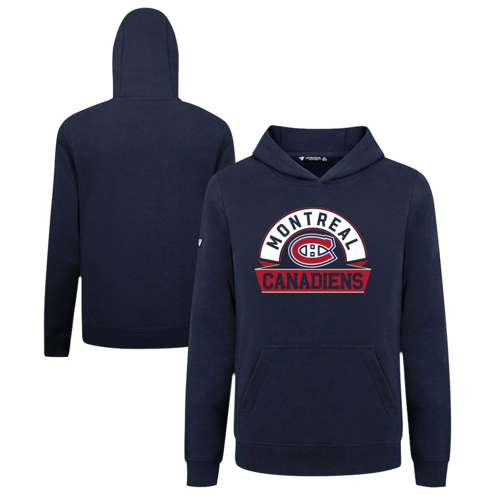 NHL Navy Montreal Canadiens Levelwear Youth Podium Banner Arch Pullover Hoodie