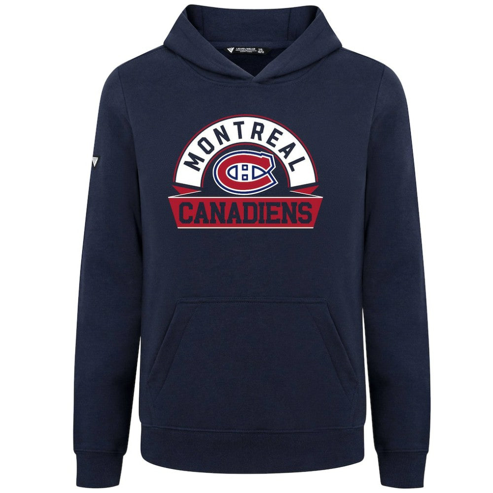 NHL Navy Montreal Canadiens Levelwear Youth Podium Banner Arch Pullover Hoodie