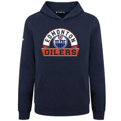 NHL Navy Edmonton Oilers Levelwear Youth Podium Banner Arch Pullover Hoodie