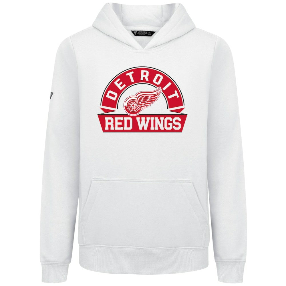 NHL White Detroit Red Wings Levelwear Youth Podium Banner Arch Pullover Hoodie