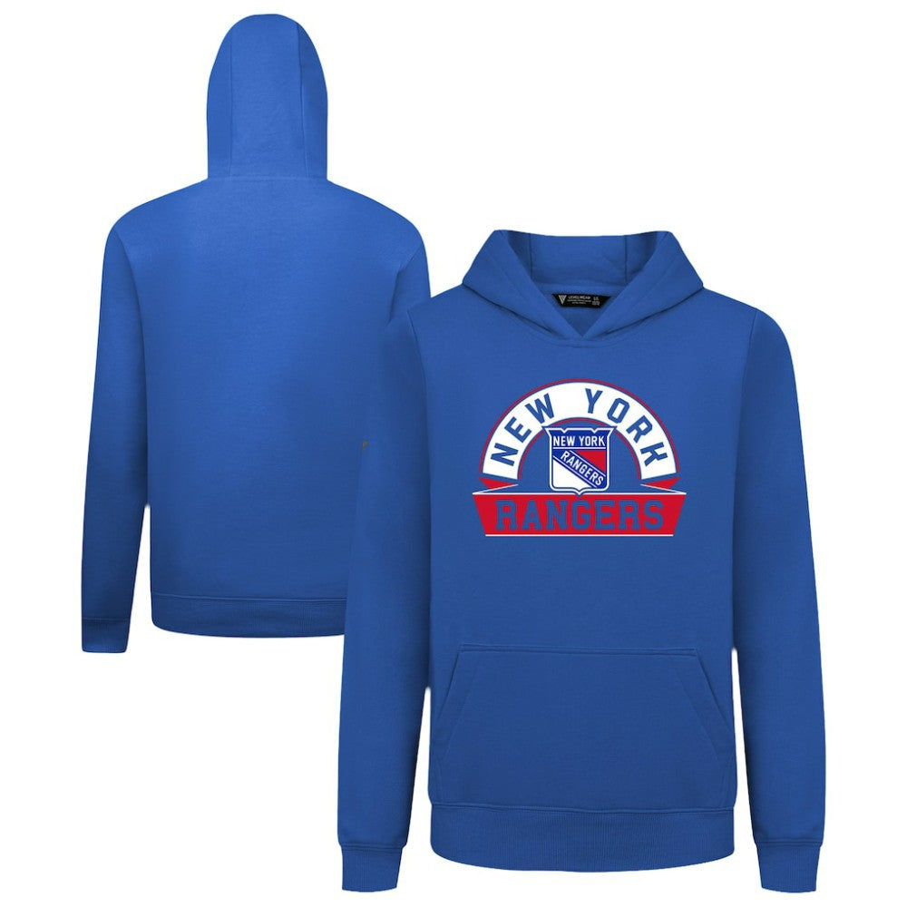 NHL Royal New York Rangers Levelwear Youth Podium Banner Arch Pullover Hoodie