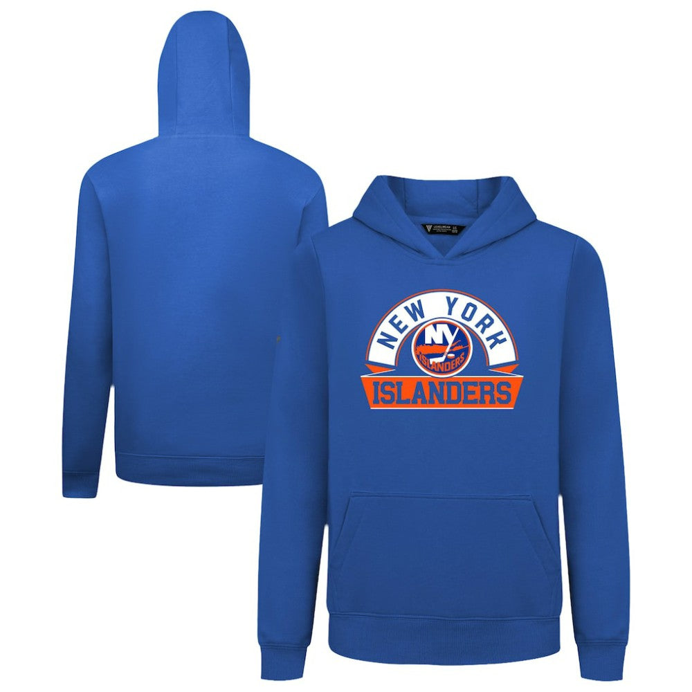 NHL Royal New York Islanders Levelwear Youth Podium Banner Arch Pullover Hoodie