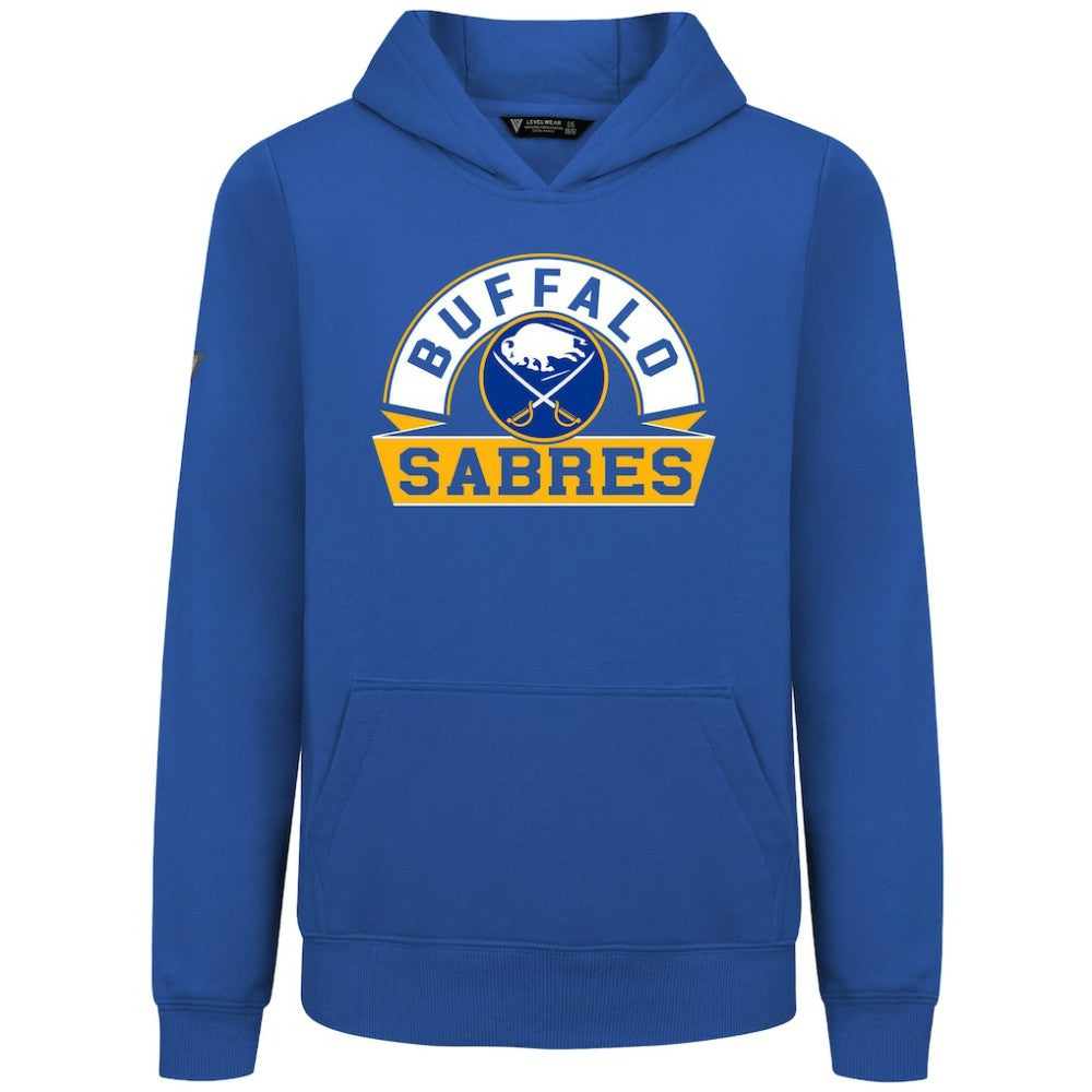 NHL Royal Buffalo Sabres Levelwear Youth Podium Banner Arch Pullover Hoodie