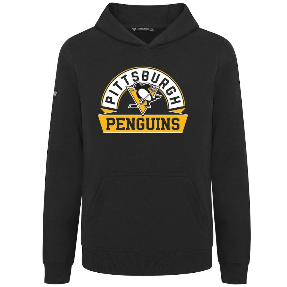 NHL Black Pittsburgh Penguins Levelwear Youth Podium Banner Arch Pullover Hoodie