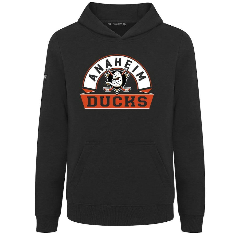 NHL Black Anaheim Ducks Levelwear Youth Podium Banner Arch Pullover Hoodie