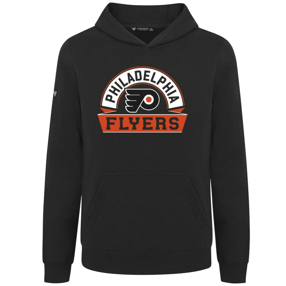 NHL Black Philadelphia Flyers Levelwear Youth Podium Banner Arch Pullover Hoodie