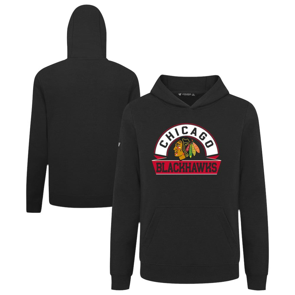 NHL Black Chicago Blackhawks Levelwear Youth Podium Banner Arch Pullover Hoodie