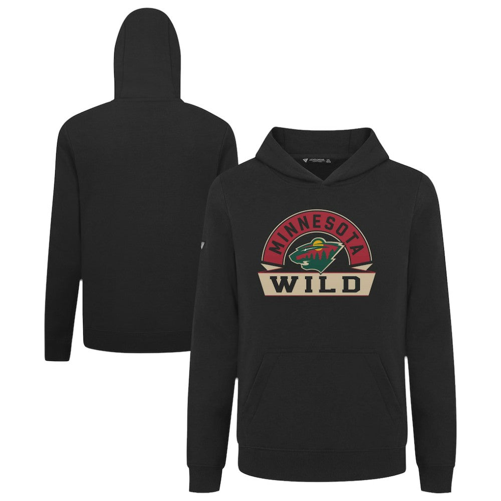 NHL Black Minnesota Wild Levelwear Youth Podium Banner Arch Pullover Hoodie