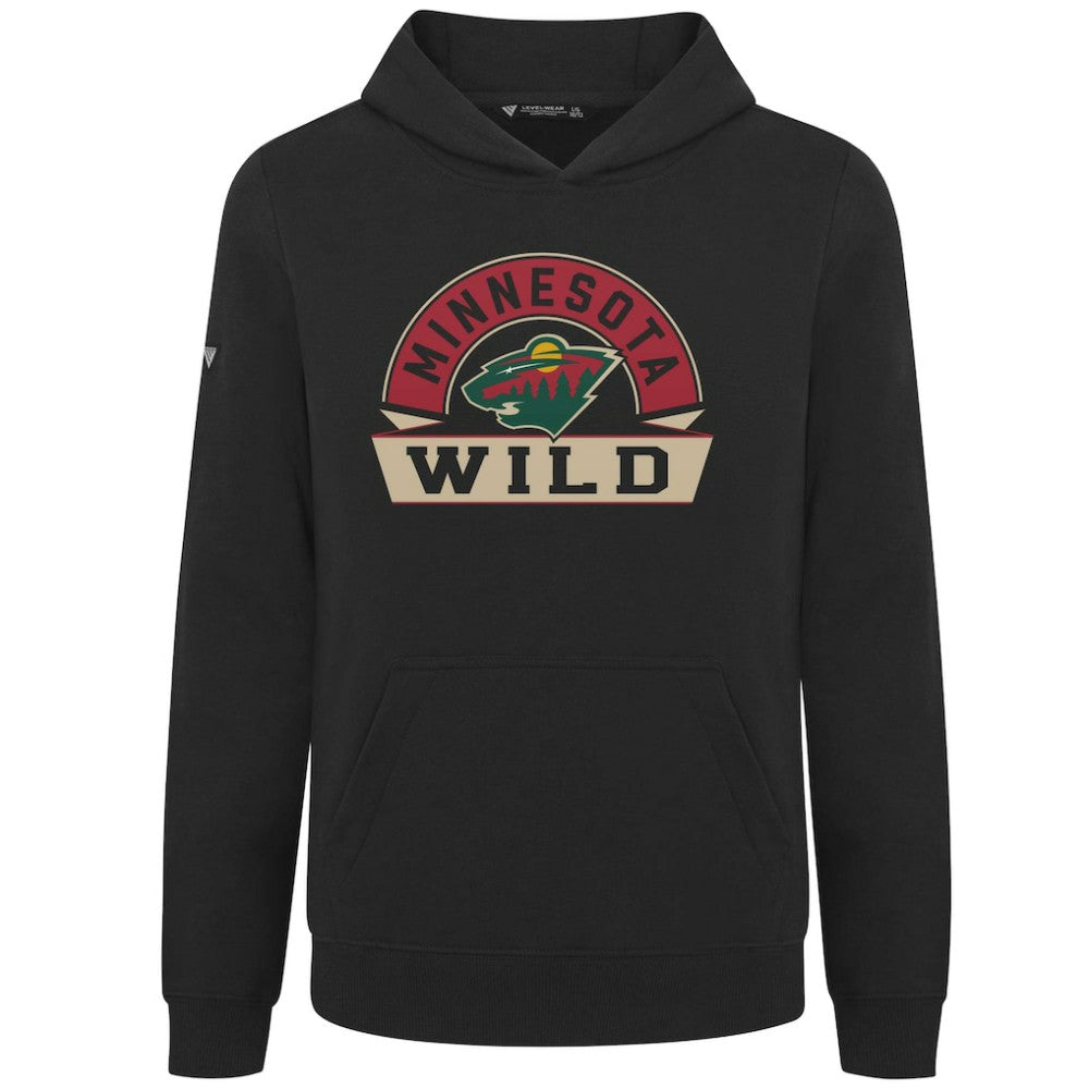 NHL Black Minnesota Wild Levelwear Youth Podium Banner Arch Pullover Hoodie