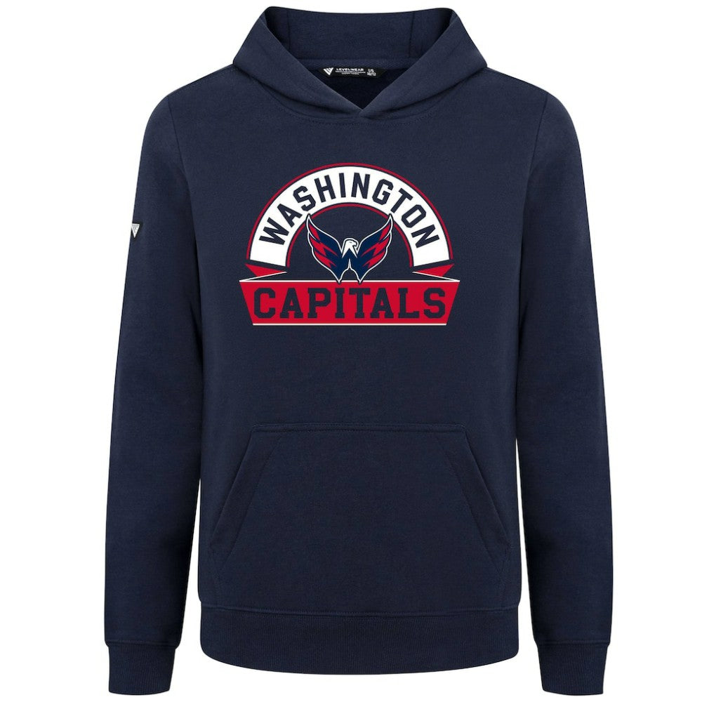 NHL Navy Washington Capitals Levelwear Youth Podium Banner Arch Pullover Hoodie