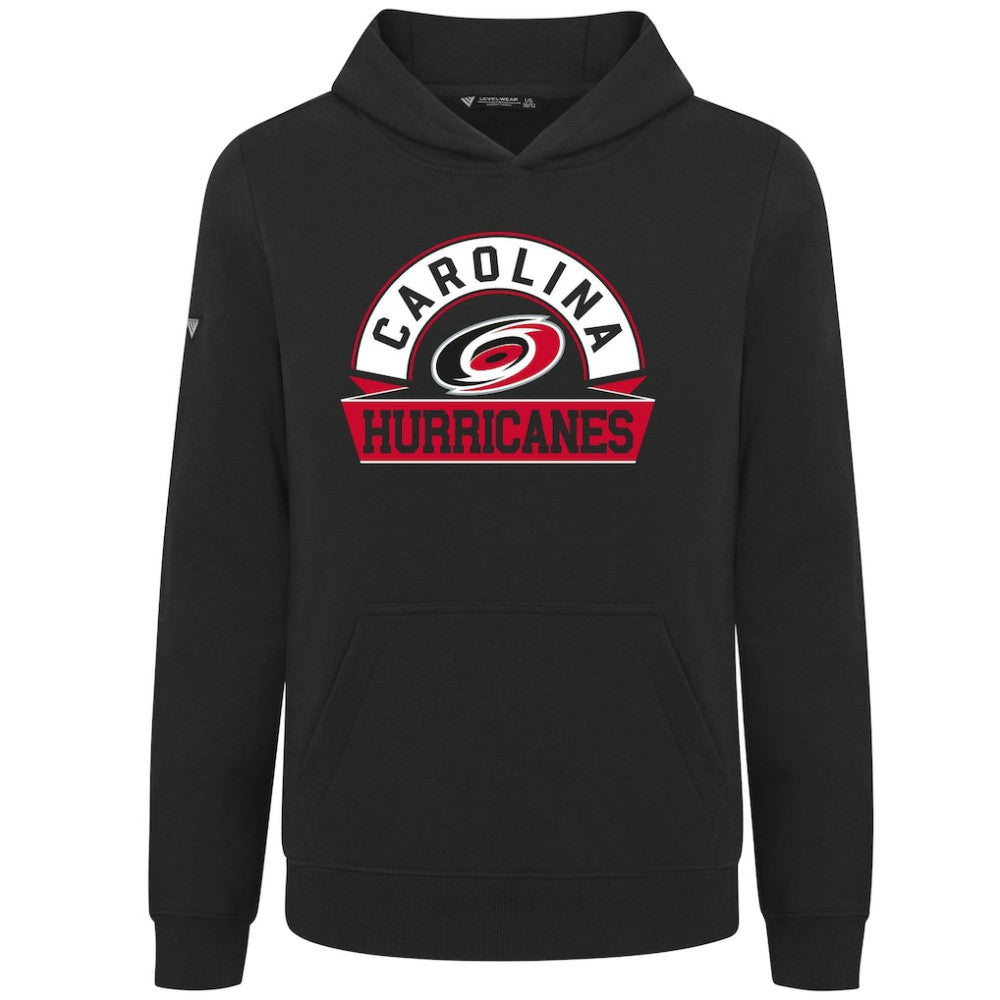 NHL Black Carolina Hurricanes Levelwear Youth Podium Banner Arch Pullover Hoodie