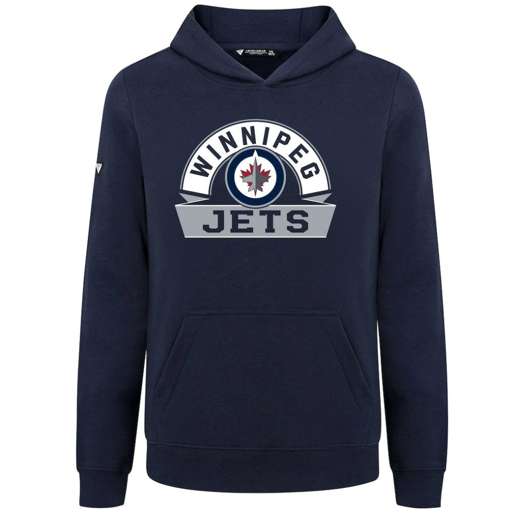 NHL Navy Winnipeg Jets Levelwear Youth Podium Banner Arch Pullover Hoodie