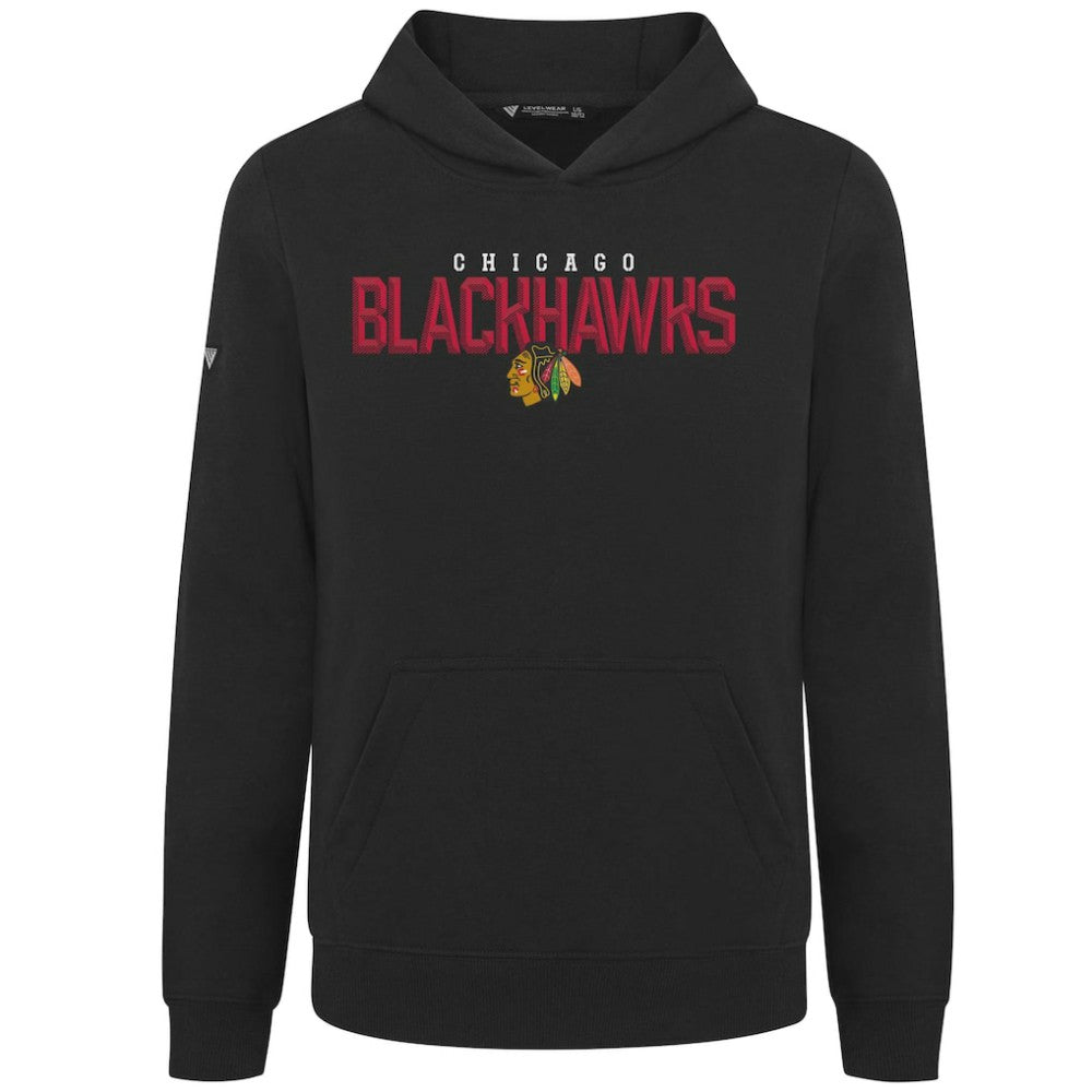 NHL Black Chicago Blackhawks Levelwear Youth Podium Carve Pullover Hoodie