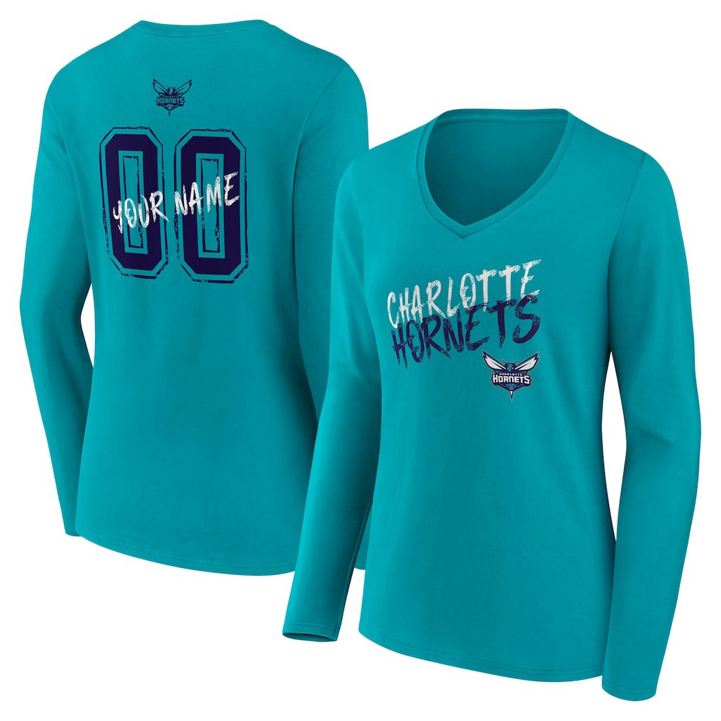NBA Charlotte Hornets Women's Hustle Custom Long Sleeve V-Neck T-Shirt