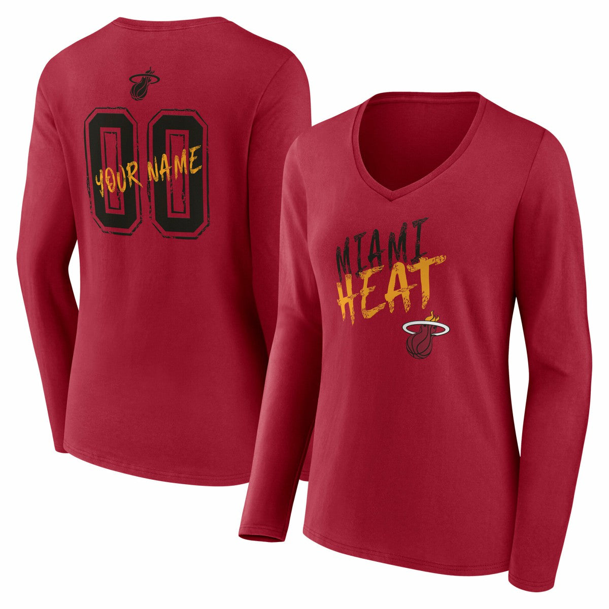 NBA Miami Heat Women's Hustle Custom Long Sleeve V-Neck T-Shirt