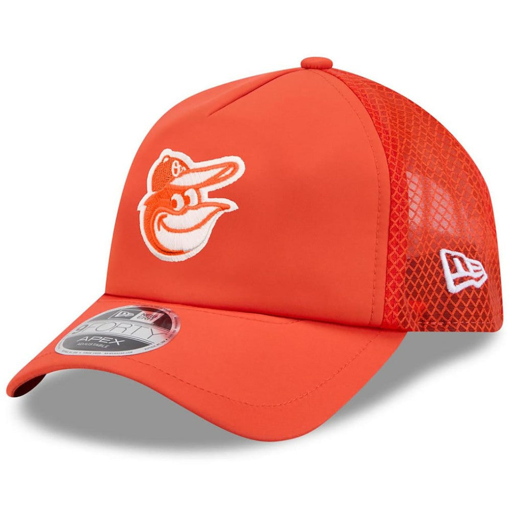 MLB Baltimore Orioles New Era 2026 Batting Practice Apex 9FORTY Adjustable Trucker Hat