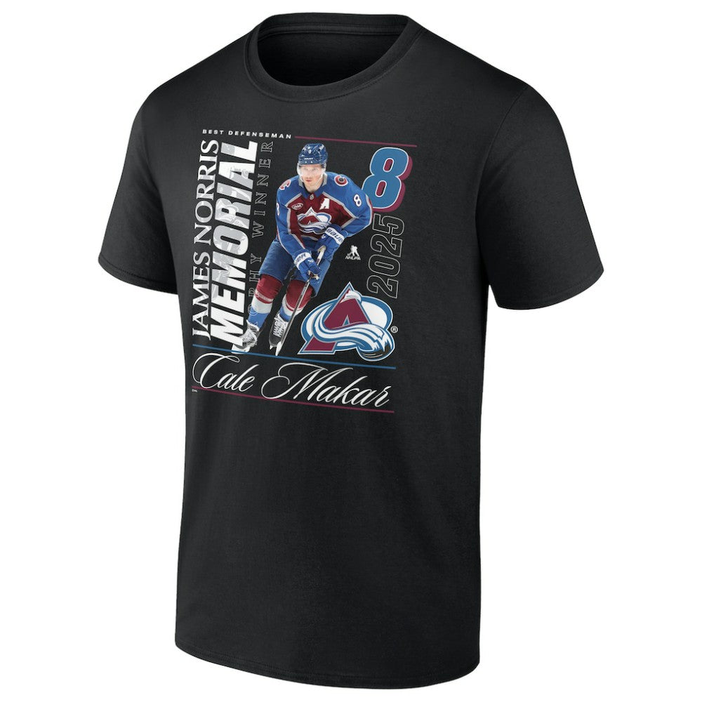 NHL Black Cale Makar Colorado Avalanche 2025 Norris Trophy Winner T-Shirt