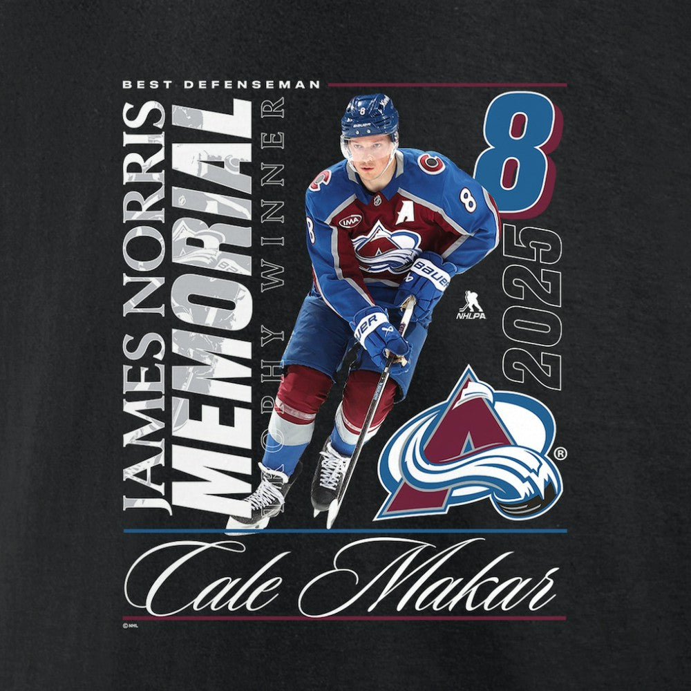NHL Black Cale Makar Colorado Avalanche 2025 Norris Trophy Winner T-Shirt