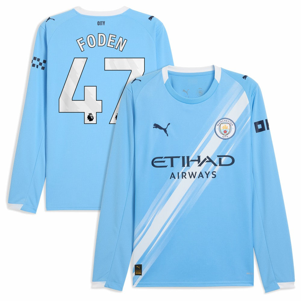 Phil Foden Manchester City 2025/26 Home Replica Long Sleeve Player Jersey - Puma Sky Blue