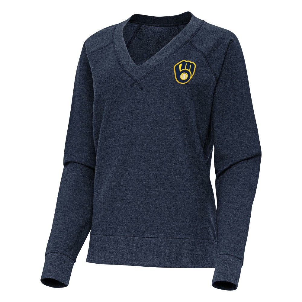 MLB Milwaukee Brewers Antigua Women's Varsity Tri-Blend V-Neck Long Sleeve T-Shirt