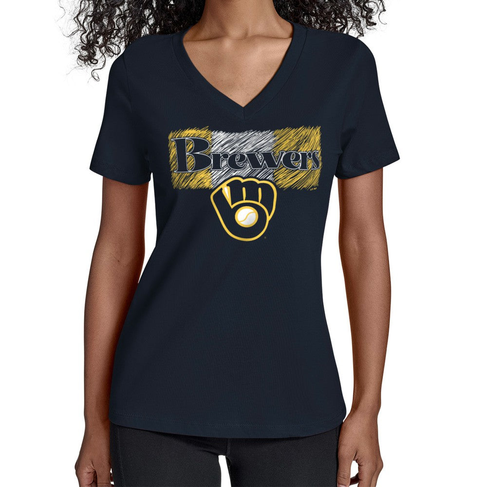 MLB Milwaukee Brewers Starter Women's Team Color Shading V-Neck T-Shirt
