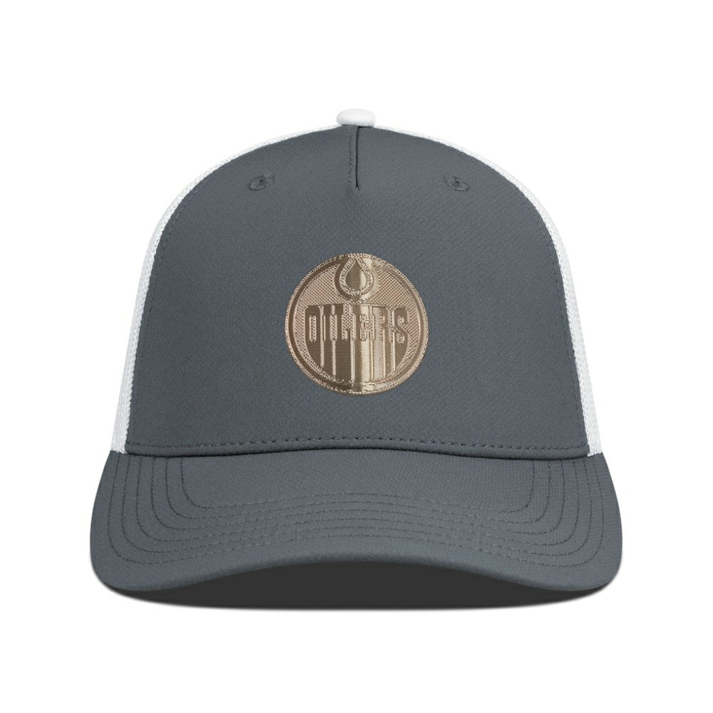 NHL Charcoal/White Edmonton Oilers Levelwear Signal Copper Insignia Trucker Adjustable Hat
