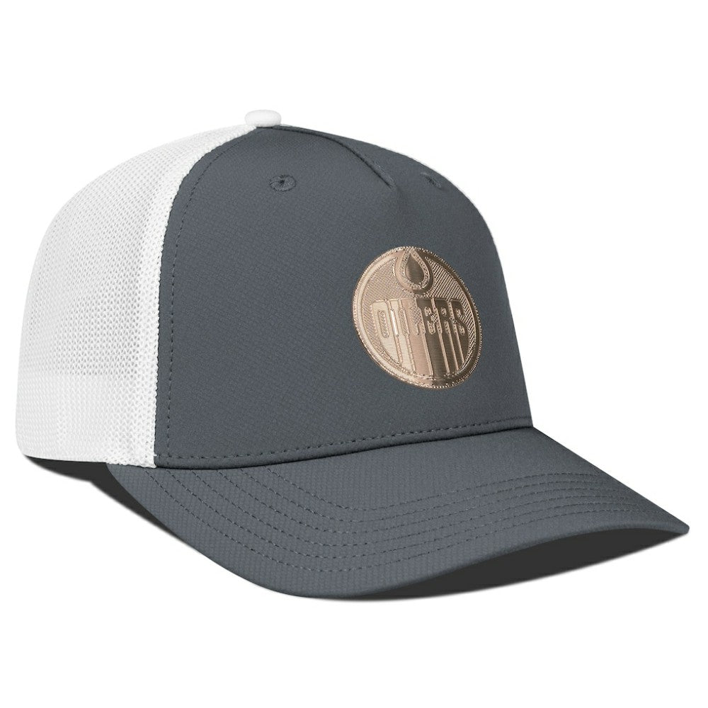 NHL Charcoal/White Edmonton Oilers Levelwear Signal Copper Insignia Trucker Adjustable Hat