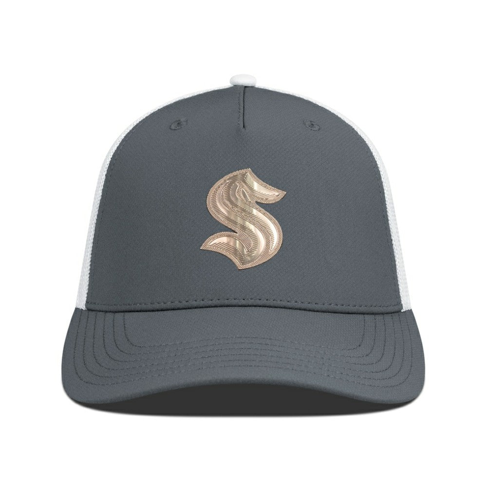 NHL Charcoal/White Seattle Kraken Levelwear Signal Copper Insignia Trucker Adjustable Hat