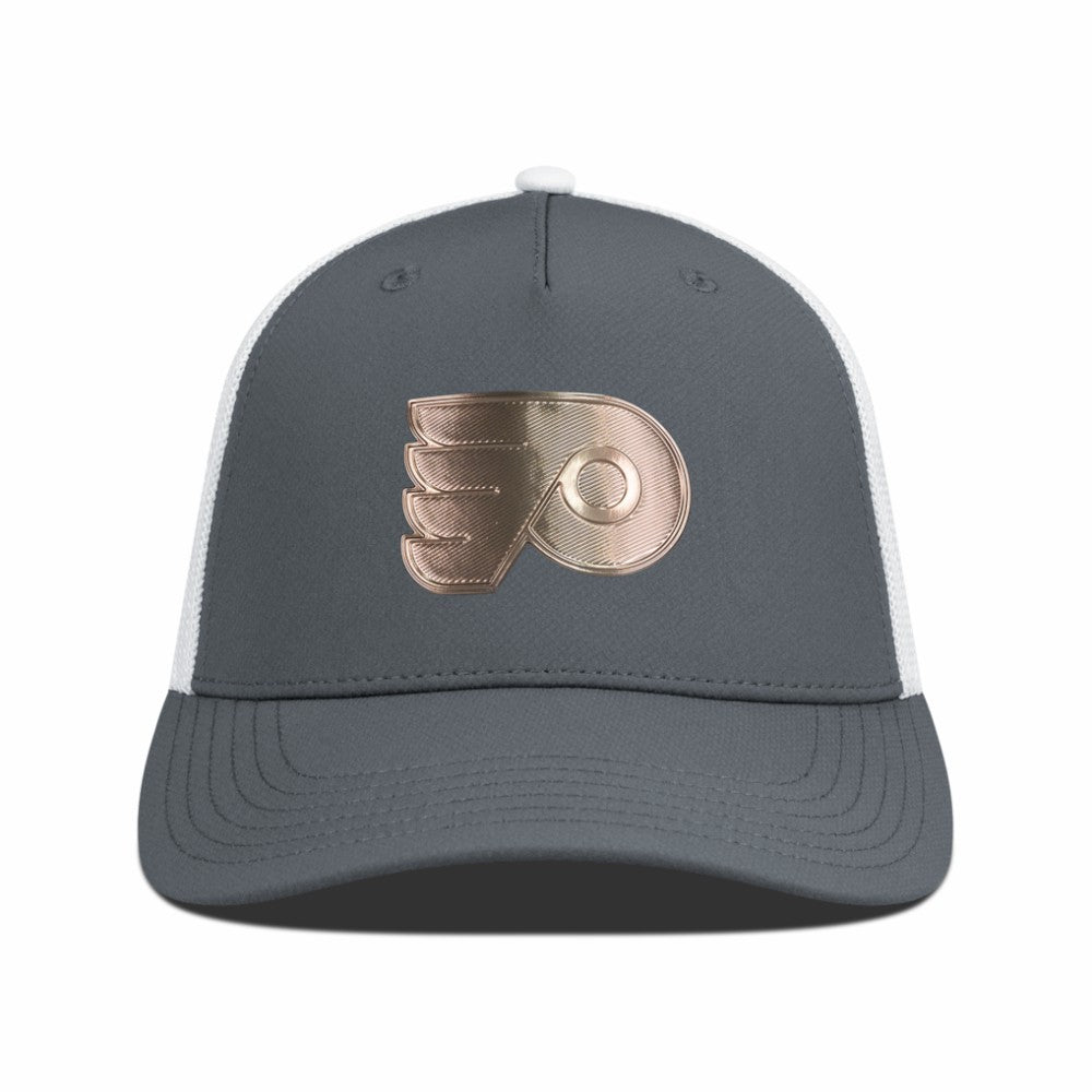 NHL Charcoal/White Philadelphia Flyers Levelwear Signal Copper Insignia Trucker Adjustable Hat