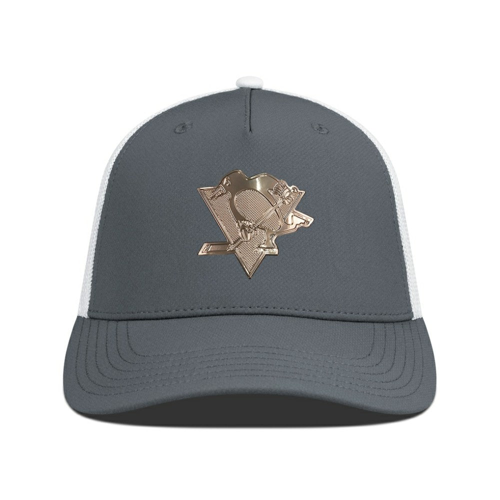 NHL Charcoal/White Pittsburgh Penguins Levelwear Signal Copper Insignia Trucker Adjustable Hat