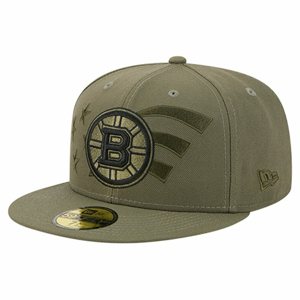 NHL Olive Boston Bruins New Era Military Appreciation Flag 59FIFTY Fitted Hat