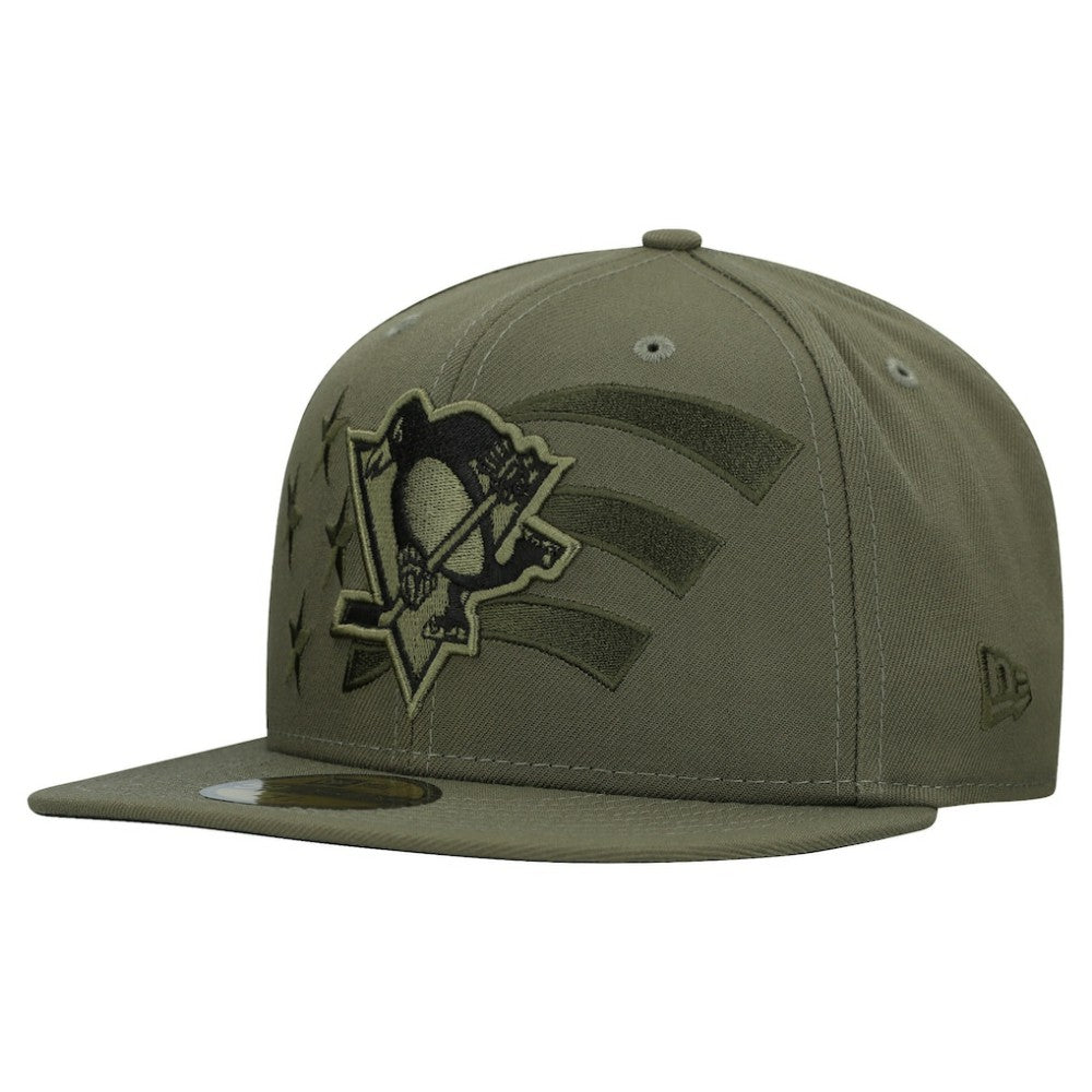 NHL Olive Pittsburgh Penguins New Era Military Appreciation Flag 59FIFTY Fitted Hat