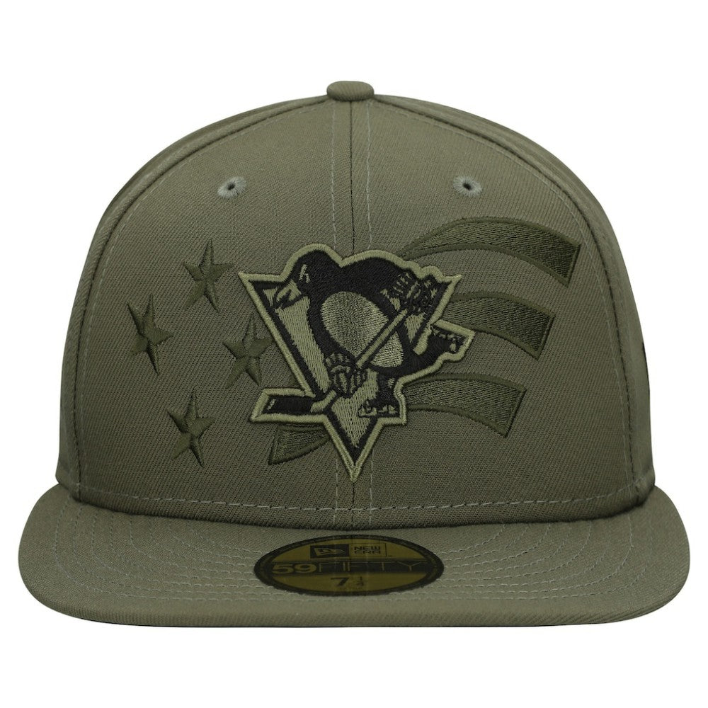 NHL Olive Pittsburgh Penguins New Era Military Appreciation Flag 59FIFTY Fitted Hat