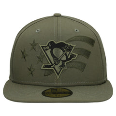 NHL Olive Pittsburgh Penguins New Era Military Appreciation Flag 59FIFTY Fitted Hat