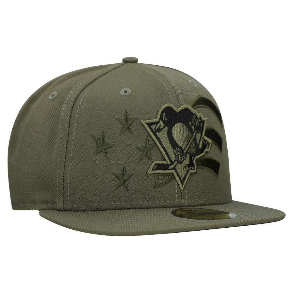 NHL Olive Pittsburgh Penguins New Era Military Appreciation Flag 59FIFTY Fitted Hat